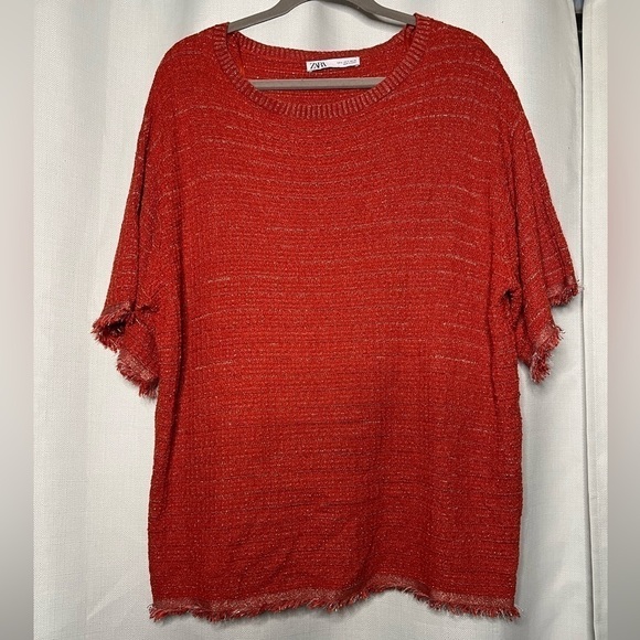 Zara Orange Metallic Oversized Knit Shirt Small - Picture 4 of 11